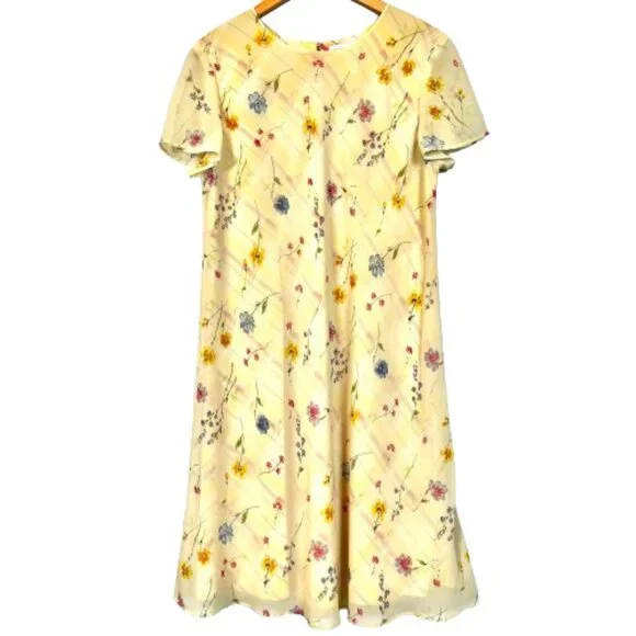 Worthington | Dresses | Vintage Worthington Yellow Semi Sheer Overlay  Floral Cottagecore Size 2 Dress | Poshmark